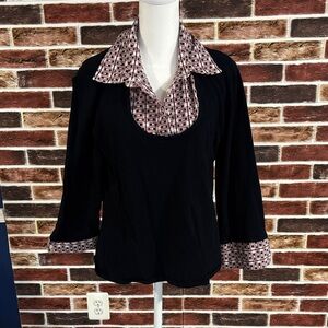 Dress Barn Black Blouse with Geometric Pattern